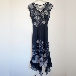 Komarov Black Floral Dress With Asymmetrical Hem